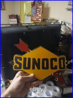 Vintage Rare Sunoco Gasoline Arrow Porcelain Metal Sign Automobile Motorcycle
