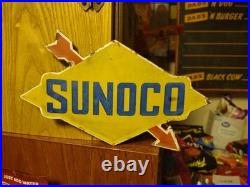 Vintage Rare Sunoco Gasoline Arrow Porcelain Metal Sign Automobile Motorcycle