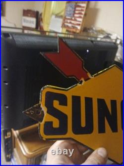 Vintage Rare Sunoco Gasoline Arrow Porcelain Metal Sign Automobile Motorcycle
