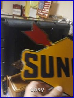 Vintage Rare Sunoco Gasoline Arrow Porcelain Metal Sign Automobile Motorcycle