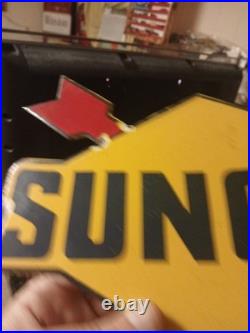 Vintage Rare Sunoco Gasoline Arrow Porcelain Metal Sign Automobile Motorcycle