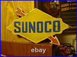 Vintage Rare Sunoco Gasoline Arrow Porcelain Metal Sign Automobile Motorcycle
