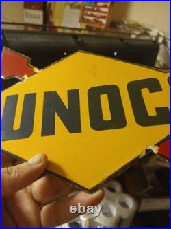 Vintage Rare Sunoco Gasoline Arrow Porcelain Metal Sign Automobile Motorcycle