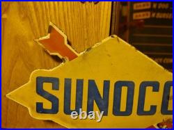 Vintage Rare Sunoco Gasoline Arrow Porcelain Metal Sign Automobile Motorcycle