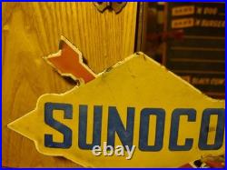 Vintage Rare Sunoco Gasoline Arrow Porcelain Metal Sign Automobile Motorcycle