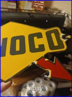 Vintage Rare Sunoco Gasoline Arrow Porcelain Metal Sign Automobile Motorcycle