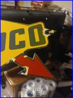 Vintage Rare Sunoco Gasoline Arrow Porcelain Metal Sign Automobile Motorcycle