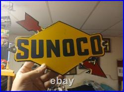 Vintage Rare Sunoco Gasoline Arrow Porcelain Metal Sign Automobile Motorcycle