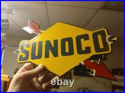 Vintage Rare Sunoco Gasoline Arrow Porcelain Metal Sign Automobile Motorcycle