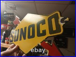 Vintage Rare Sunoco Gasoline Arrow Porcelain Metal Sign Automobile Motorcycle