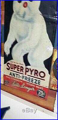 Vintage Rare Super Pryo Antifreeze Gas Oil Metal Sign With Snowman Graphic