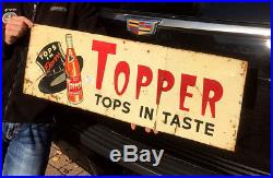 Vintage Rare Topper Orange Beverage Soda Pop Metal Sign With Top Hat Graphic 32X11