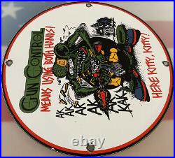 Vintage Rat Fink Gun Control Porcelain Sign Metal Gas Oil Nra Gun Control Roth