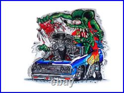 Vintage Ratfink Broken Heart? & Car Dr 12 Metal Rat Fink Ed Roth Gasoline Sign