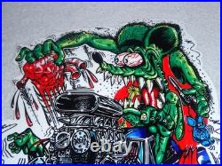 Vintage Ratfink Broken Heart? & Car Dr 12 Metal Rat Fink Ed Roth Gasoline Sign