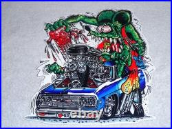 Vintage Ratfink Broken Heart? & Car Dr 12 Metal Rat Fink Ed Roth Gasoline Sign