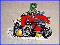 Vintage Ratfink Drives 1950 Stick Chevrolet 12 Metal Gasoline Oil Rat Fink Sign