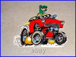 Vintage Ratfink Drives 1950 Stick Chevrolet 12 Metal Gasoline Oil Rat Fink Sign