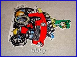 Vintage Ratfink Drives 1950 Stick Chevrolet 12 Metal Gasoline Oil Rat Fink Sign