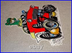 Vintage Ratfink Drives 1950 Stick Chevrolet 12 Metal Gasoline Oil Rat Fink Sign
