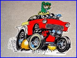 Vintage Ratfink Drives 1950 Stick Chevrolet 12 Metal Gasoline Oil Rat Fink Sign