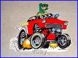 Vintage Ratfink Drives 1950 Stick Chevrolet 12 Metal Gasoline Oil Rat Fink Sign