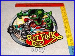 Vintage Ratfink Drives Custom Roadster Hot Rod Metal Gasoline Oil Rat Fink Sign