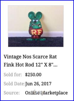 Vintage Ratfink Drives Custom Roadster Hot Rod Metal Gasoline Oil Rat Fink Sign