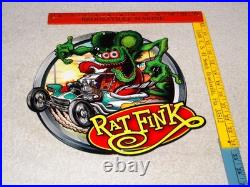 Vintage Ratfink Drives Custom Roadster Hot Rod Metal Gasoline Oil Rat Fink Sign