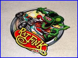 Vintage Ratfink Drives Custom Roadster Hot Rod Metal Gasoline Oil Rat Fink Sign