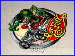 Vintage Ratfink Drives Custom Roadster Hot Rod Metal Gasoline Oil Rat Fink Sign