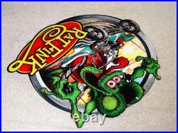 Vintage Ratfink Drives Custom Roadster Hot Rod Metal Gasoline Oil Rat Fink Sign