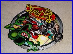 Vintage Ratfink Drives Custom Roadster Hot Rod Metal Gasoline Oil Rat Fink Sign