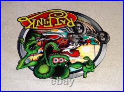 Vintage Ratfink Drives Custom Roadster Hot Rod Metal Gasoline Oil Rat Fink Sign