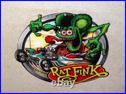 Vintage Ratfink Drives Custom Roadster Hot Rod Metal Gasoline Oil Rat Fink Sign