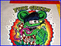 Vintage Ratfink Praying Fink Green Smoking 1' Enamel Metal Gasoline Oil Rat Sign