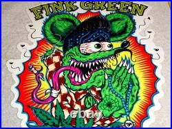 Vintage Ratfink Praying Fink Green Smoking 1' Enamel Metal Gasoline Oil Rat Sign