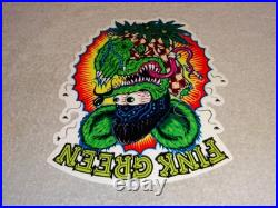 Vintage Ratfink Praying Fink Green Smoking 1' Enamel Metal Gasoline Oil Rat Sign