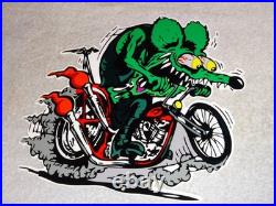 Vintage Ratfink Rides Motorcycle 12 Porcelain Metal Rat Fink Gasoline Oil Sign