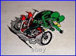 Vintage Ratfink Rides Motorcycle 12 Porcelain Metal Rat Fink Gasoline Oil Sign