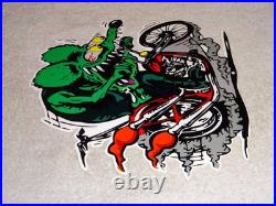 Vintage Ratfink Rides Motorcycle 12 Porcelain Metal Rat Fink Gasoline Oil Sign