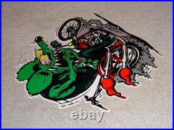 Vintage Ratfink Rides Motorcycle 12 Porcelain Metal Rat Fink Gasoline Oil Sign