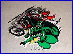 Vintage Ratfink Rides Motorcycle 12 Porcelain Metal Rat Fink Gasoline Oil Sign