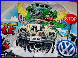 Vintage Ratfink Volkswagen Beetle Bug Porcelain Metal Rat Fink Gasoline Car Sign