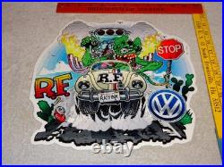 Vintage Ratfink Volkswagen Beetle Bug Porcelain Metal Rat Fink Gasoline Car Sign