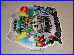 Vintage Ratfink Volkswagen Beetle Bug Porcelain Metal Rat Fink Gasoline Car Sign