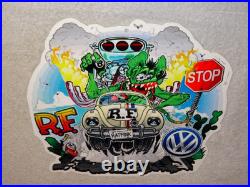 Vintage Ratfink Volkswagen Beetle Bug Porcelain Metal Rat Fink Gasoline Car Sign