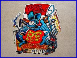 Vintage Ratfink Your House My Garage Porcelain Metal Rat Fink Gasoline Oil Sign