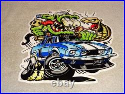 Vintage Ratfink +ford Shelby Cobra Car & Snake Metal Rat Fink Gasoline Oil Sign
