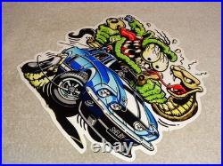 Vintage Ratfink +ford Shelby Cobra Car & Snake Metal Rat Fink Gasoline Oil Sign